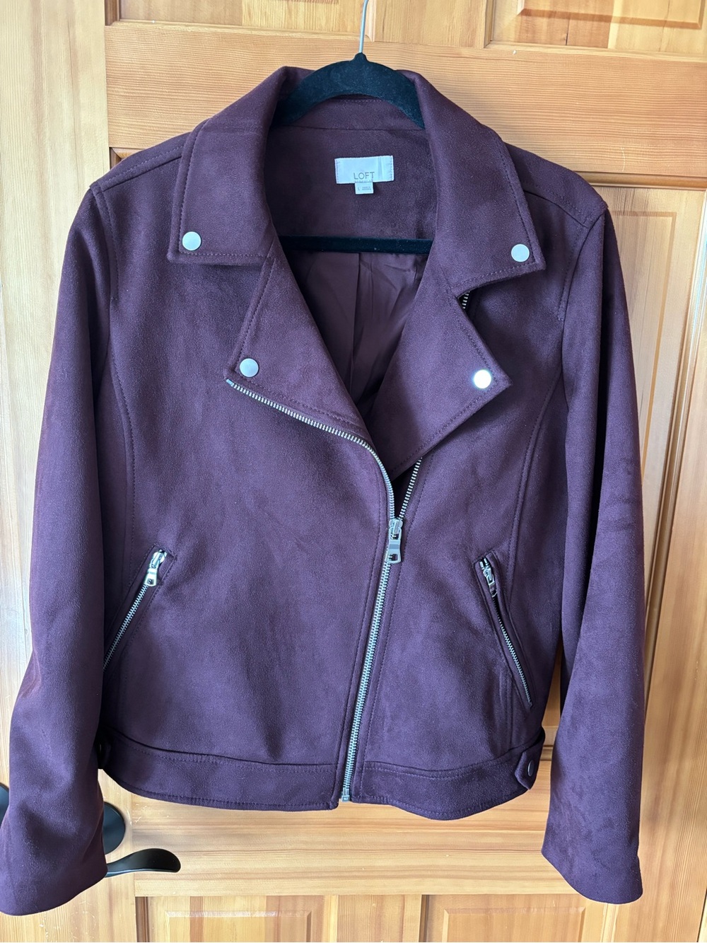 LOFT Women's Dark Plum Faux Suede Moto Jacket XL